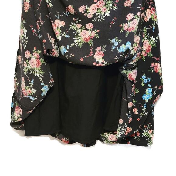 ModCloth Floral Ruffle Mock Neck Front Tie Waist Black Midi Dress Size S - Picture 14 of 16